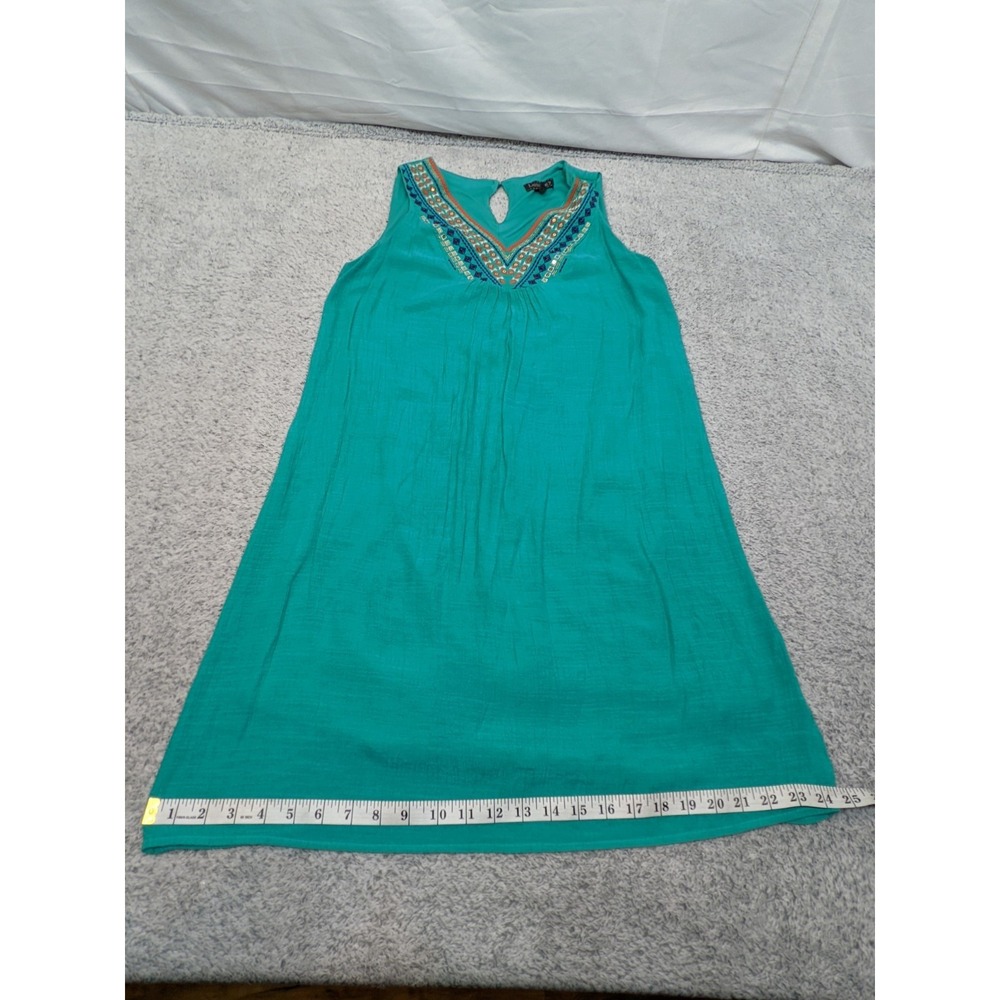 Luxology Midi Dress Teal with‎ Aztec Embroidery Medium Beachwear Western Boho - Picture 9 of 14